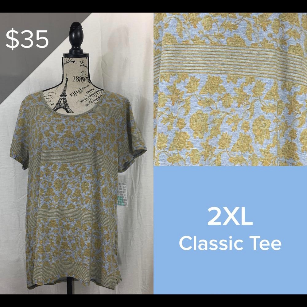 Vintage LuLaRoe Classic T 2XL Gray Yellow Floral